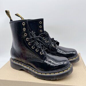 Dr. Martens 1460 8-Eye Lace Up Combat Boots Black Distressed Patent Leather US 6